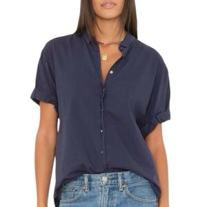 Xirena Navy Blue‎ Channing Button Down Short Sleeve Shirt Size Medium